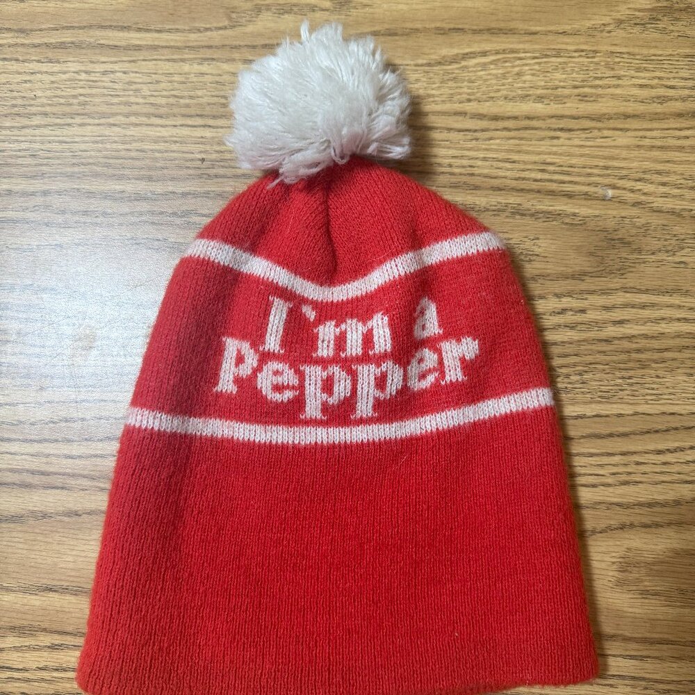 Vintage DR PEPPER Promotional Red White Ski Retro Beanie Stocking Cap Pom Pom A